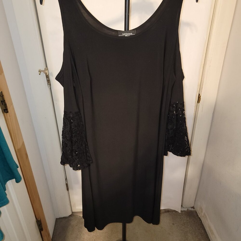 R & M Richards Black open shoulder lace & sequin bell sleeve dress